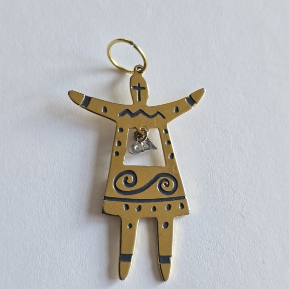 Woman pendant gold tone metal heart charm inside silver - Picture 7 of 7